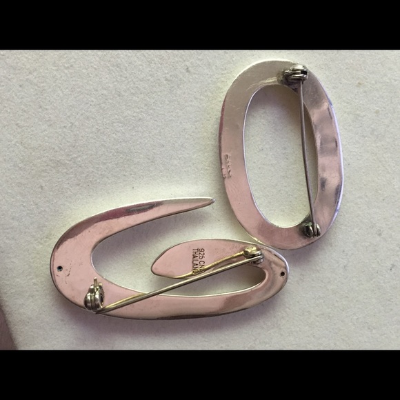 Two sterling silver geometric retro brooches - Picture 4 of 8